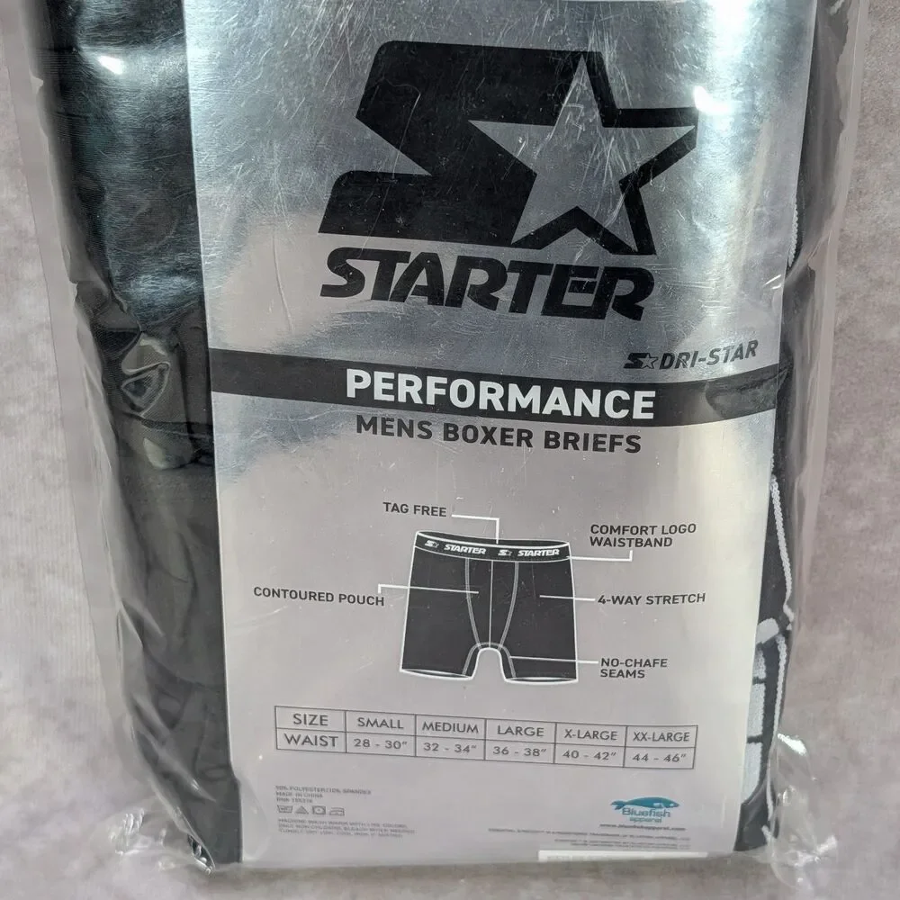 Starter Mens Performance Boxer Briefs 6 Pack Black Dri-Star Stretch Size 4XL New